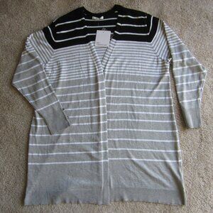 89th & Madison women's 1X Black White Gray Striped Open Front Cardigan